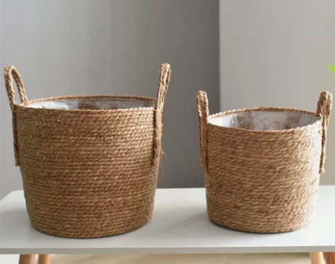 筐子草编藤编编织篮子花篮竹编花盆套绿植草编...