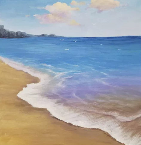 海，纯手绘丙烯风景画，40×50㎝，带内框...