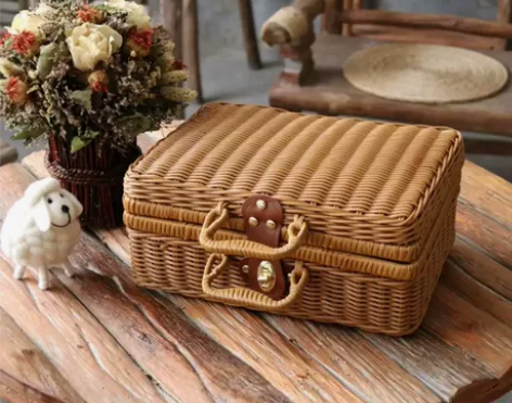 小号藤编竹篮，礼盒  送一条装饰丝带收纳盒...
