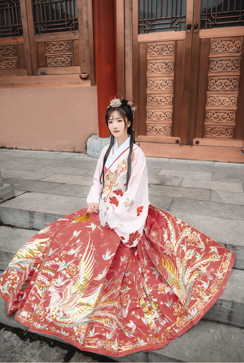 如梦霓裳百鸟朝凤女款汉服琵琶袖妆花织金马面...