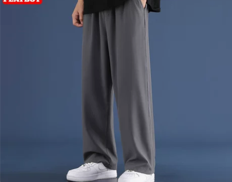 花花公子冰丝裤子男士夏季薄款直筒宽松春秋垂...