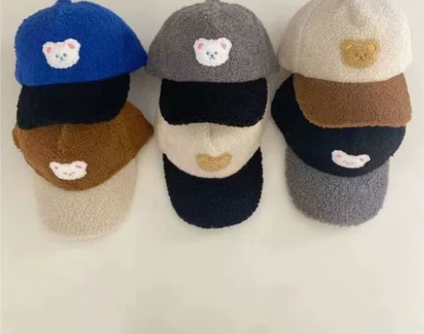 冬季拼色鸭舌帽羊羔毛儿童棒球帽加厚保暖韩版...