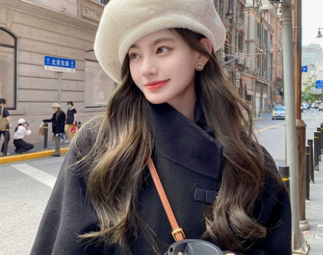 OVANCY显脸小贝雷帽女冬季大版兔毛绒云...