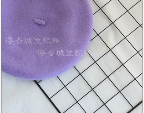 迷人紫色系贝雷帽女复古纯羊毛毛呢画家帽秋冬...