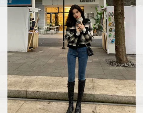 famous 2022冬季新款黑色高腰显瘦...