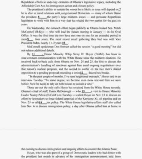 无选项完形填空，非常高质量，题目很难找，不...