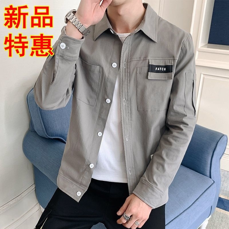 秋季男士长袖衬衫男2021新款帅气夹克衬衣...