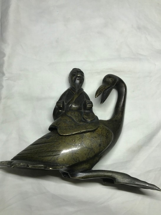 清代文房仙鹤人物铜錯銀香薰