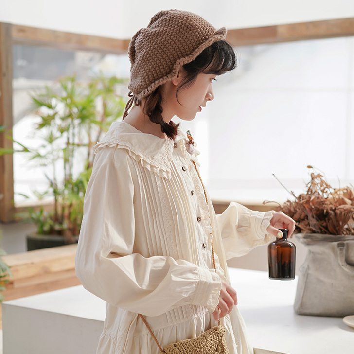 森系小清新纯棉刺绣娃娃领裙子宽松日系少女甜...