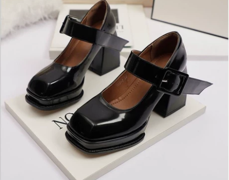 玛丽珍鞋女春秋2021红色婚鞋高跟鞋粗跟一...