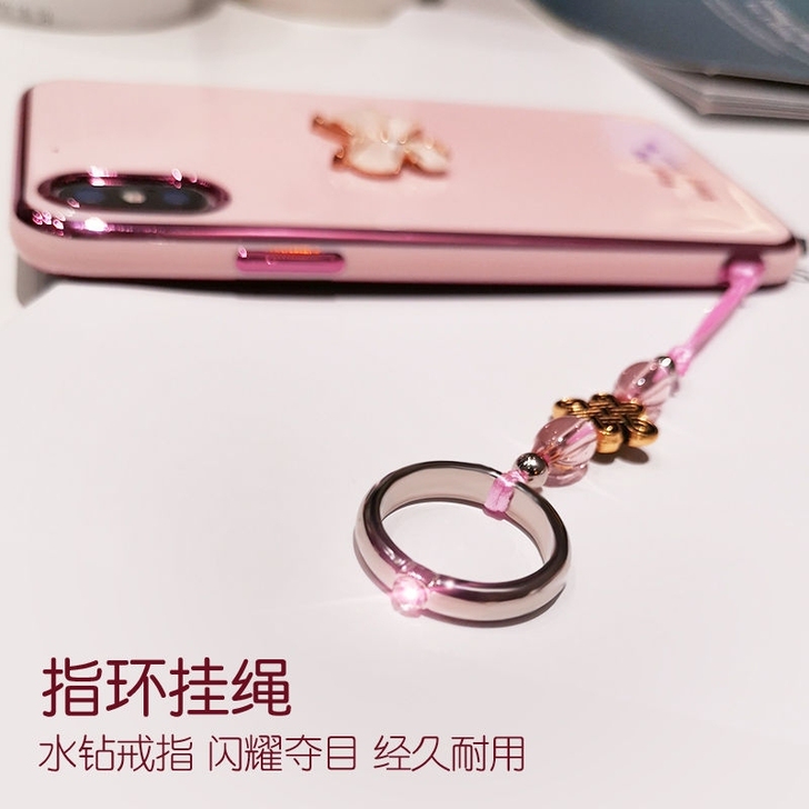 手机挂绳女款指环扣短款吊坠水钻手工编制挂饰...