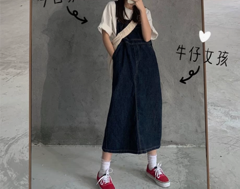 牛仔背带裙女 宽松显瘦吊带长裙夏韩版连衣裙