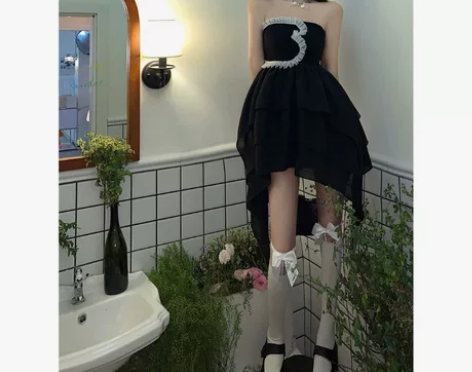 性感拼接花边显瘦抹胸连衣裙夏季蓬蓬裙女新款...