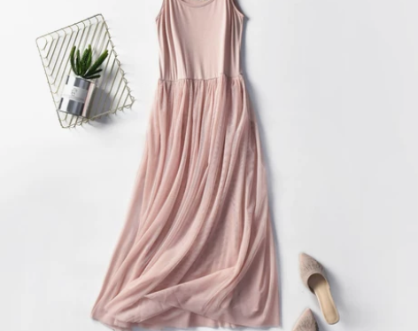 秋季韩版莫代尔双层网纱连衣裙大码宽松吊带打...