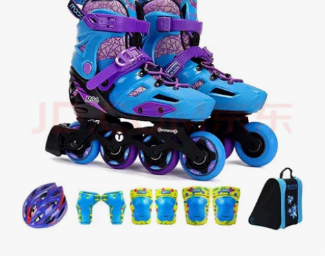 米高溜冰鞋儿童直排轮旱冰鞋轮滑鞋套装男女可...