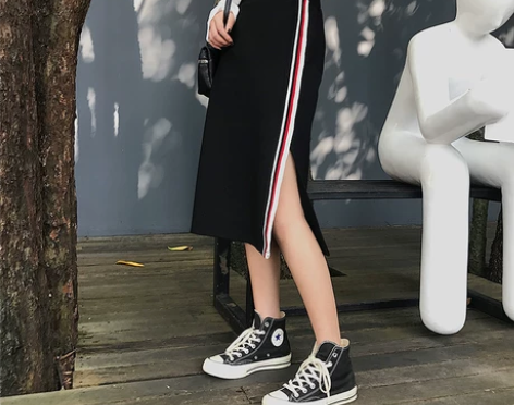 百搭条纹织带女中裙运动风 颜色分类黑色，尺...