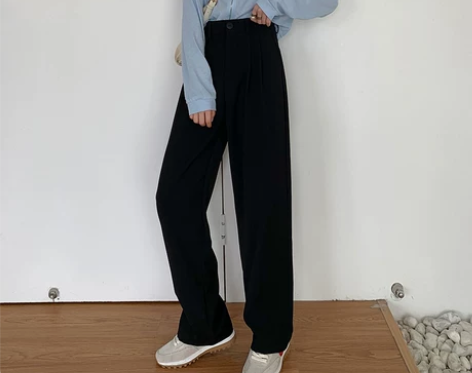 小屈个子西装裤女夏季高腰显瘦直筒裤子宽松垂...