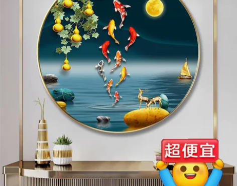 客厅装饰画玄关圆形沙发背景墙面壁画餐厅新中...