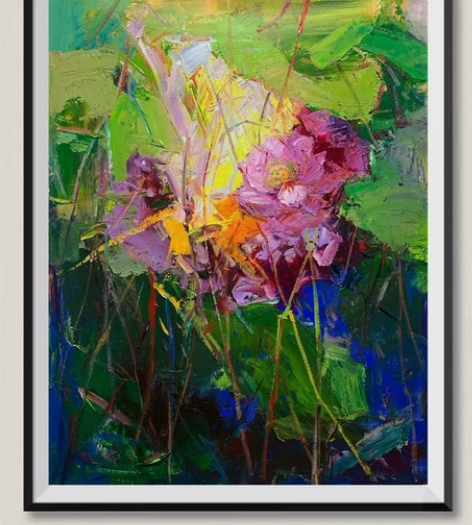 荷风送香气 纯手绘印象花卉荷花油画作品 餐...