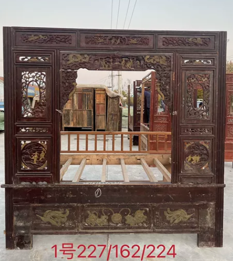 苏工架子床，雕刻 人物故事，鎏金工艺，完整...