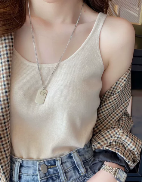 吊带针织背心女西装内搭夏季白色打底设计感小...