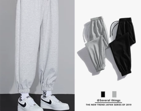 黑色男秋冬季直筒束脚运动裤阔腿休闲长裤子 ...