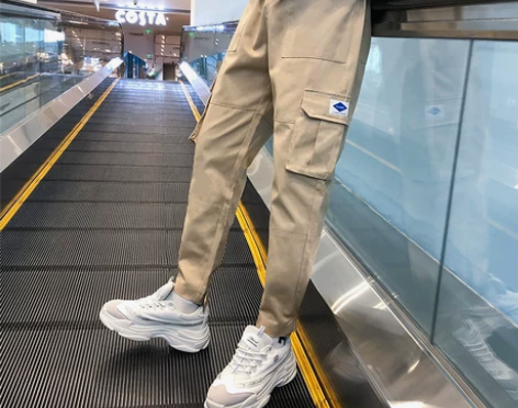 ?【全新卡其色工装裤】港风时尚束脚工装裤大...