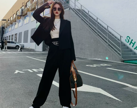 大moss  垂坠感高腰打褶百搭阔腿裤女秋...