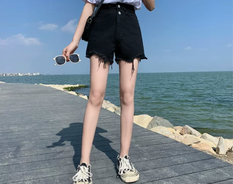 高腰牛仔短裤女夏宽松2021年新款薄显瘦网...