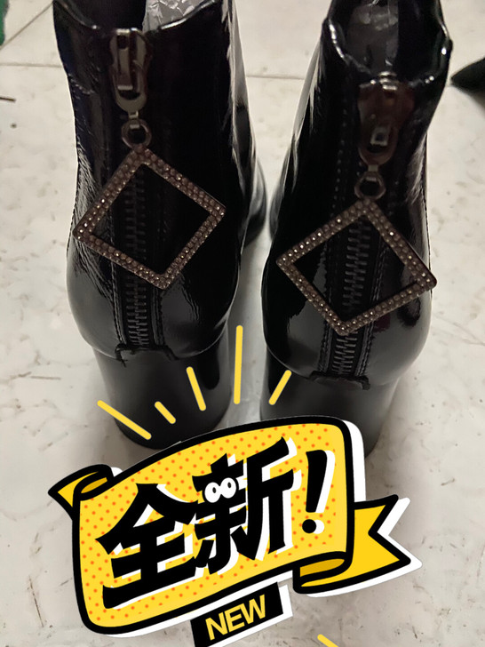 ZLL珠利莱正品鞋子亮皮粗跟带钻2019冬...
