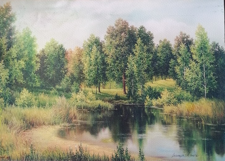 水粉风景画镜心。学院教授精品佳作，构图高雅...