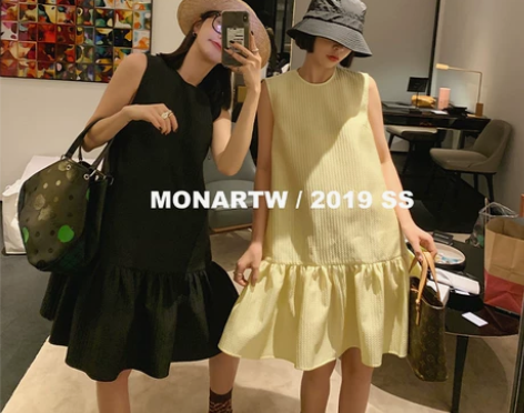 Mona同款荷叶罗裙一色裁，无袖长裙梦中来...