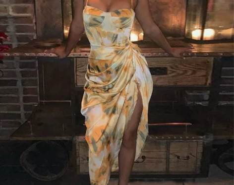 夏季新款女装欧美风性感吊带连衣裙显瘦印花抹...