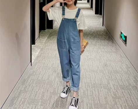儿童背带裤2022秋季新款中大童韩版童裤女...