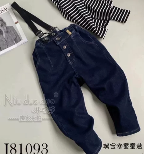 牛哆哆一体绒背带牛仔裤110/130/14...