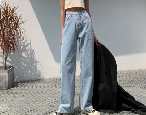 阔腿牛仔裤女2022年新款直筒裤宽松显瘦高...