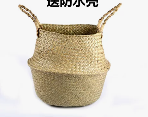 北欧海草编织花篮藤编手提花盆干花篮手工编织...