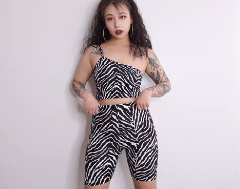 全新斑马纹打底抹胸短款露脐单肩吊带背心 感...