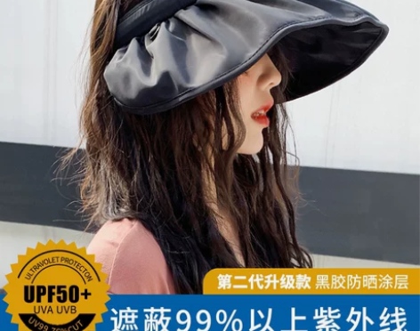 日本uv黑胶防晒帽帽子女夏季遮脸太阳帽防紫...
