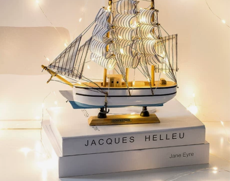 木质一帆风顺帆船模型办公室客厅工艺品地中海...