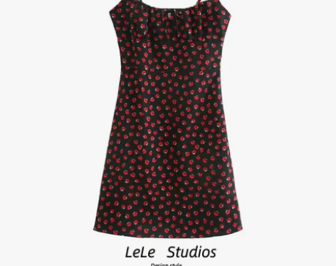 法式小众复古性感小野玫瑰花吊带裙心机露背显...