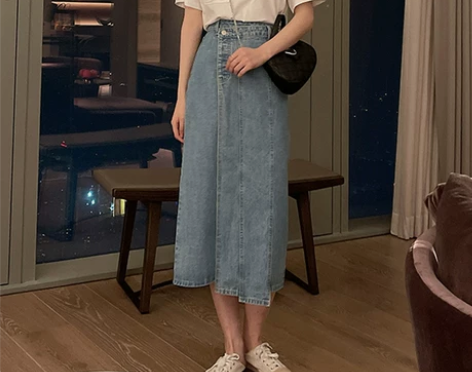 ?中长款牛仔半身裙女胖mm大码高腰显瘦包臀...