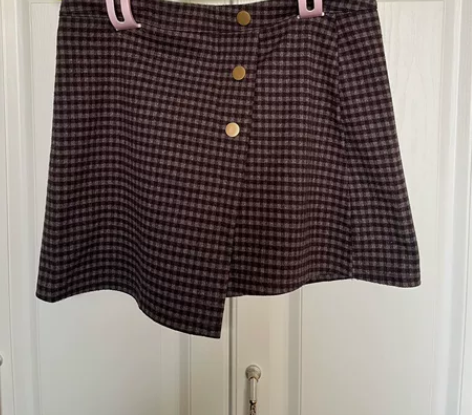 大码咖色千鸟格半身裙，秋冬女不规则高腰a字...