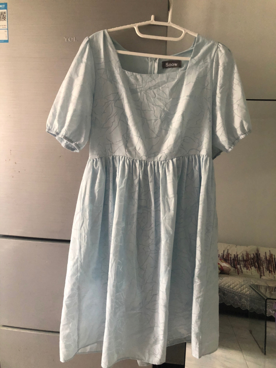 蓝色方领连衣裙 很舒服透气的面料 均码 孕...