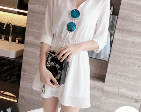 雪纺冷淡风连衣裙女夏2019新款极简超仙女...