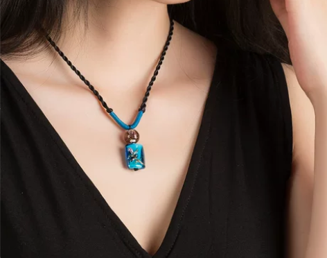 民族风项链锁骨蓝色琉璃吊坠古风中国风简约气...