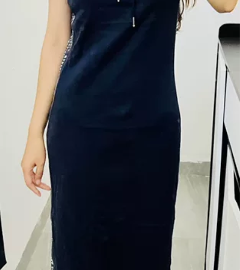 斐乐运动风带帽长裙深蓝色,个人实拍试穿图,...