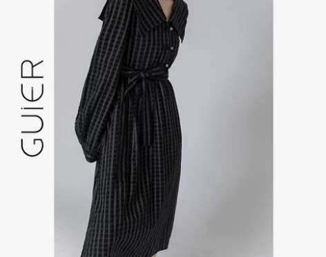 「GUIER」条纹格子连衣裙女2022年新...