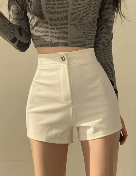 白色短裤女夏外穿高腰弹力紧身包臀休闲裤黑