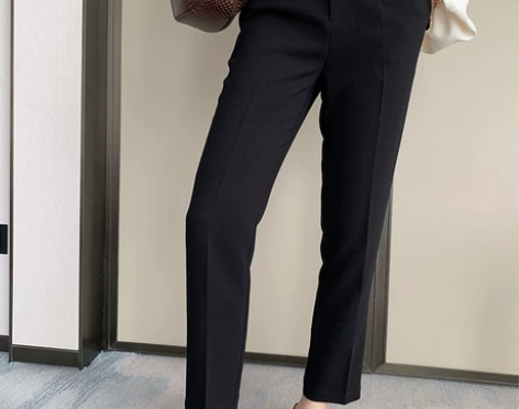 崔婶儿定制显瘦版型端正人棉小脚西装裤高腰九...